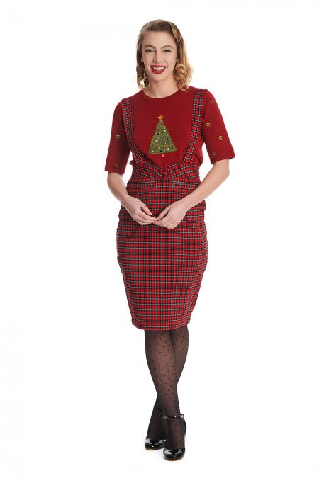 Banned Retro 50s Scandi Tree Holiday Cheer Red Christmas Jumper