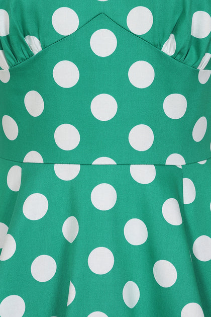 Hearts & Roses 40s Nina Green Polka Dot Swing Dress Cherry Red Vintage Hearts & Roses 40s Nina Green Polka Dot Swing Dress Cherry Red Vintage