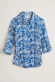 Seasalt Larissa Geo Sea Story Waterfront Blue Organic Cotton Shirt