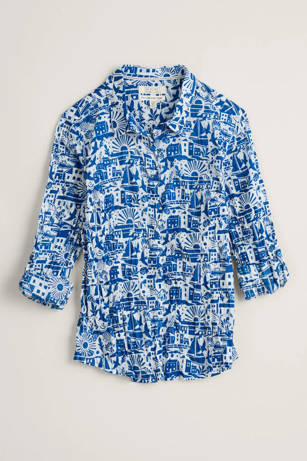 Seasalt Larissa Geo Sea Story Waterfront Blue Organic Cotton Shirt