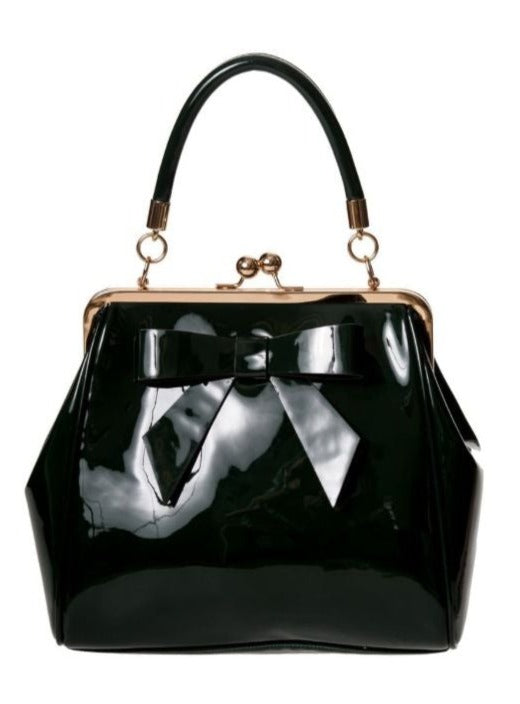 Banned Retro Lost Queen 1950's American Vintage Black Patent Handbag *