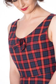 Banned Retro 50's Navy Blue and Red Check Sleeveless Dress