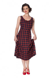 Banned Retro 50's Navy Blue and Red Check Sleeveless Dress