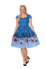 Banned Retro 50s Style Winter in Paris Fit and Flare Blue Dress
