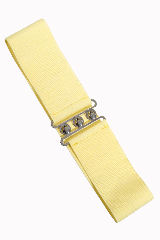 Dancing Days 50s Vintage Elasticated Stretch Belt (Pale Yellow) - Cherry Red Vintage