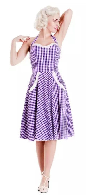 Hell Bunny Charlotte Gingham Purple Dress