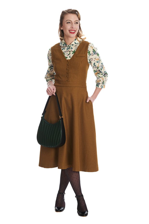 Banned Retro 40's 50's Book Worm Khaki Brown Dress*