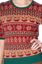 Banned Retro 40's 50's Style Brown Christmas Gingerbread Jumper