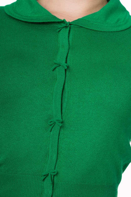 Banned Retro 40s 50s April Bow Green Short Sleeve Cardigan * – Cherry ...