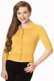 Banned Retro 40s 50s April Mustard Yellow Short Sleeve Cardigan *