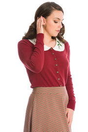 Banned Retro 40s 50s Happy Holly Burgundy Red Christmas Cardigan