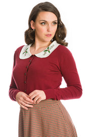 Banned Retro 40s 50s Happy Holly Burgundy Red Christmas Cardigan
