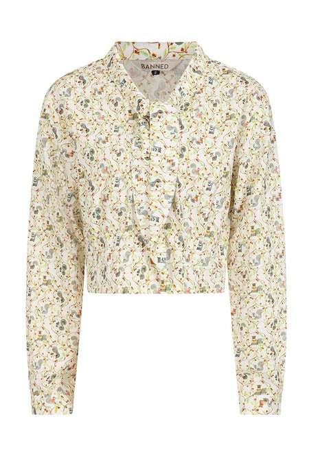 Banned Retro 40s Style Squirrel Print Beige Blouse