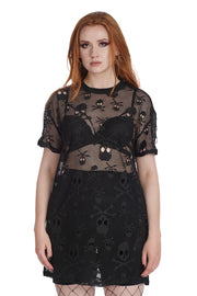 Banned Retro 50's Black Halloween Skull Net Dress*