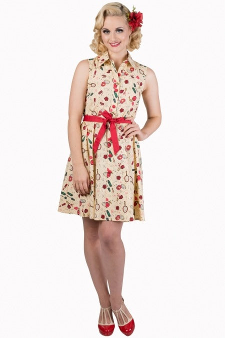 Banned Retro 50s Print Cream Modern Romance Dress