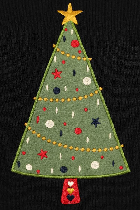 Banned Retro 50s Scandi Tree Holiday Cheer Black Christmas Jumper