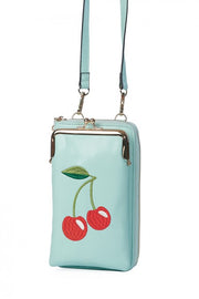 Banned Retro 60s Cherry Pie Mint Green Blue Cross Body Phone Bag