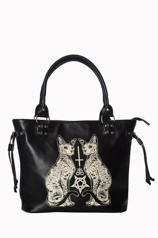 Banned Retro Black Esoteric Cats Goth Handbag