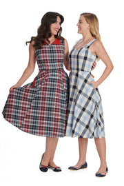 Banned Retro Boat Day 50s Style Blue Red Check Dress