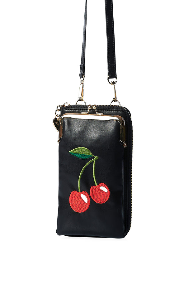 Banned Retro Cherry Pie Cross Body Phone Black Bag