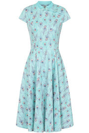 Banned Retro Light Blue Peacock Feather Print Dress