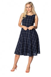 Banned Retro Navy Blue Check Mate Summer Dress