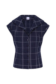 Banned Retro Navy Blue Check Sleeveless Blouse