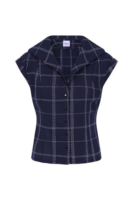 Banned Retro Navy Blue Check Sleeveless Blouse