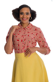 Banned Retro 40s Style Red Cherry Amore Gingham Blouse