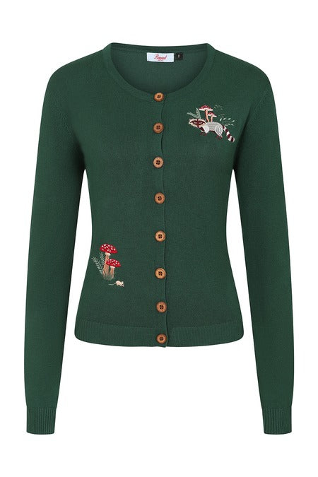 Banned Retro Woodland Mushroom Raccoon Green Cardigan