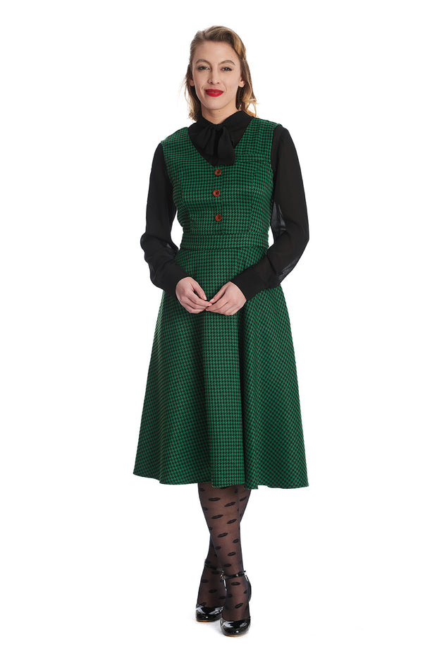 Banned Retro 40's 50's Green Houndstooth Happy Dress*