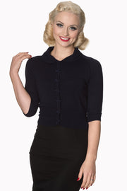 Banned Retro 40s 50s April Navy Blue Short Sleeve Cardigan