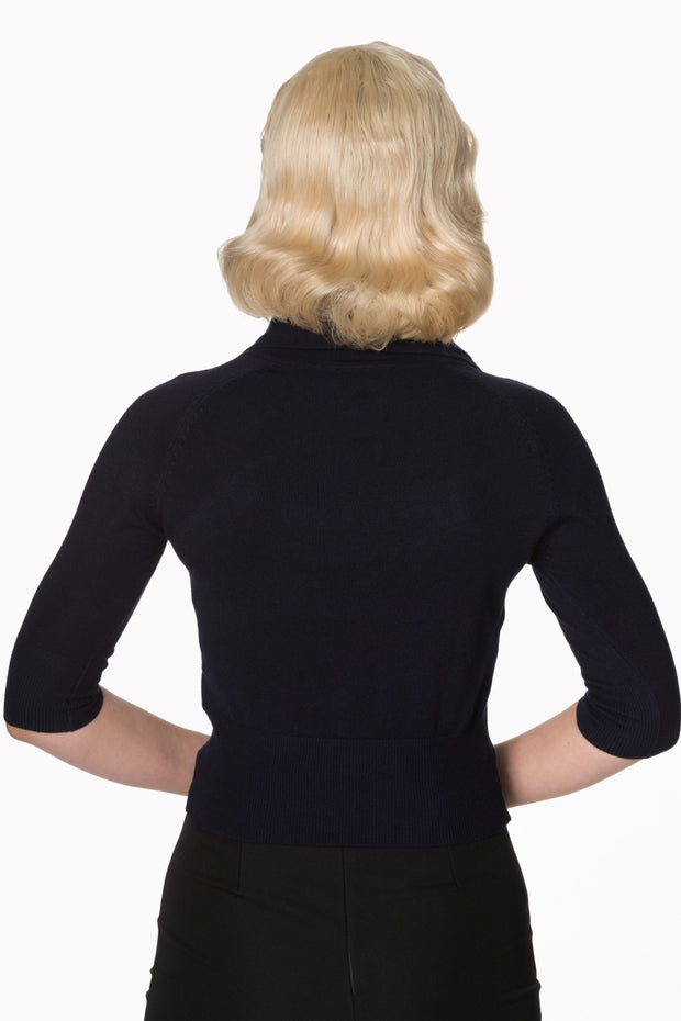 Banned Retro 40s 50s April Navy Blue Short Sleeve Cardigan