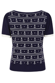 Banned Retro 40s 50S Nautical Anchor Navy Blue Jumper