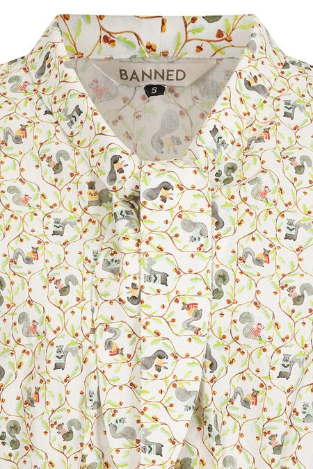Banned Retro 40s Style Squirrel Print Beige Blouse
