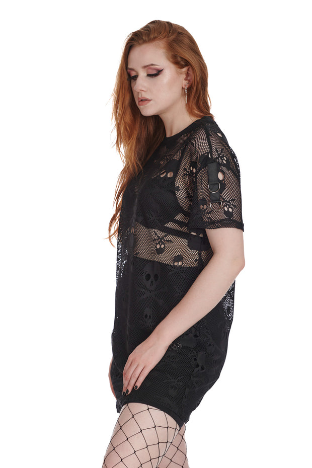 Banned Retro 50's Black Halloween Skull Net Dress*