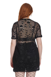 Banned Retro 50's Black Halloween Skull Net Dress*