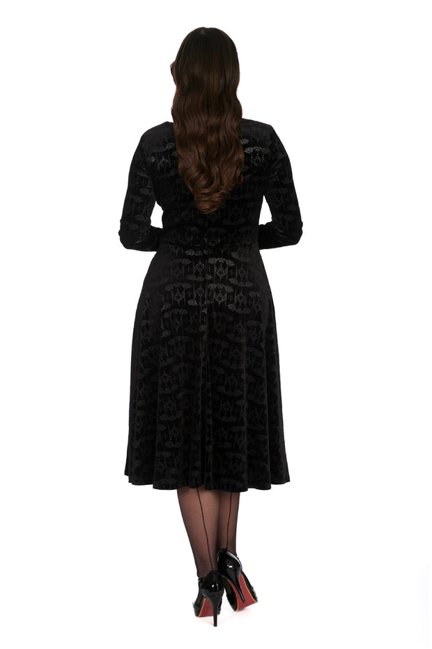 Banned Retro 50's Black Velvet Bat Halloween Print Swing Dress*