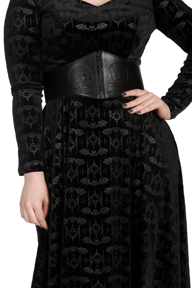 Banned Retro 50's Black Velvet Bat Halloween Print Swing Dress*