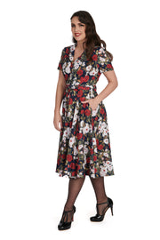 Banned Retro 40's 50's Dark Rose Floral Print Swing Dress*
