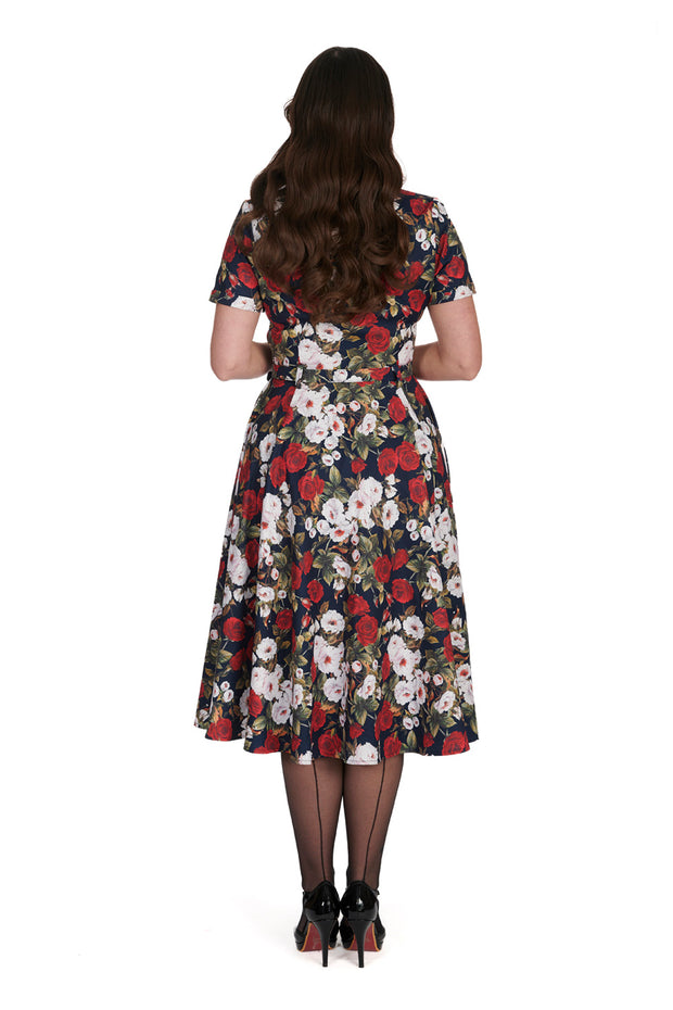 Banned Retro 40's 50's Dark Rose Floral Print Swing Dress*