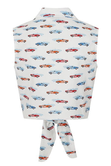 Banned Retro 50s Style White Sandy Retro Car Print Blouse