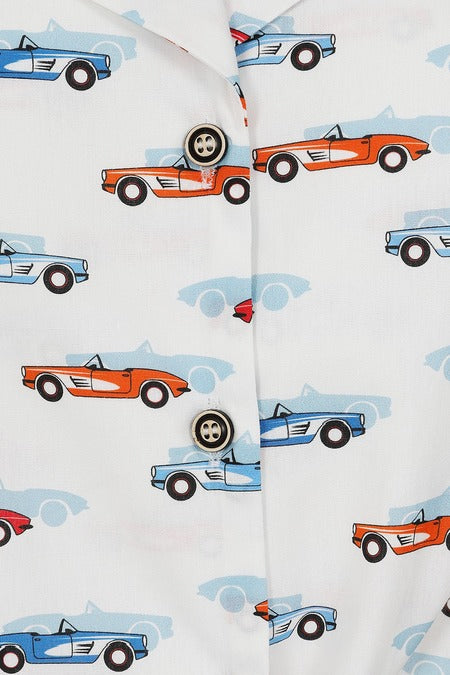 Banned Retro 50s Style White Sandy Retro Car Print Blouse