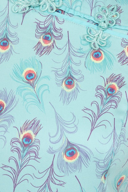 Banned Retro Light Blue Peacock Feather Print Dress