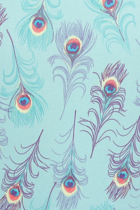 Banned Retro Light Blue Peacock Feather Print Dress