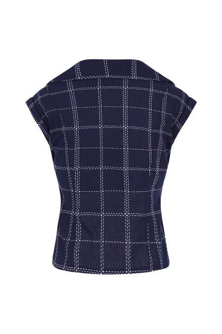 Banned Retro Navy Blue Check Sleeveless Blouse