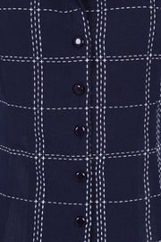 Banned Retro Navy Blue Check Sleeveless Blouse