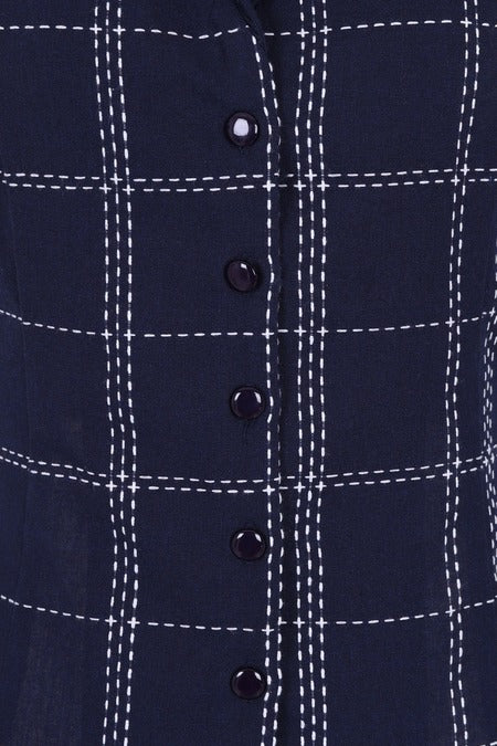 Banned Retro Navy Blue Check Sleeveless Blouse