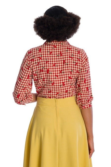 Banned Retro 40s Style Red Cherry Amore Gingham Blouse
