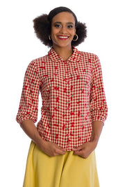 Banned Retro 40s Style Red Cherry Amore Gingham Blouse